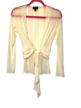 Ronen Chen Off-White Tie-Front Long-Sleeve Wrap Top US Size 0-2 Sheer Design Mad